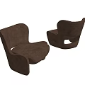 Modern Single Sofa With Curved Design And Brown Fabric Upholstery