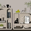 Modern Decorative Cabinets With Curved Square Design Potted Plants Books And Ornaments