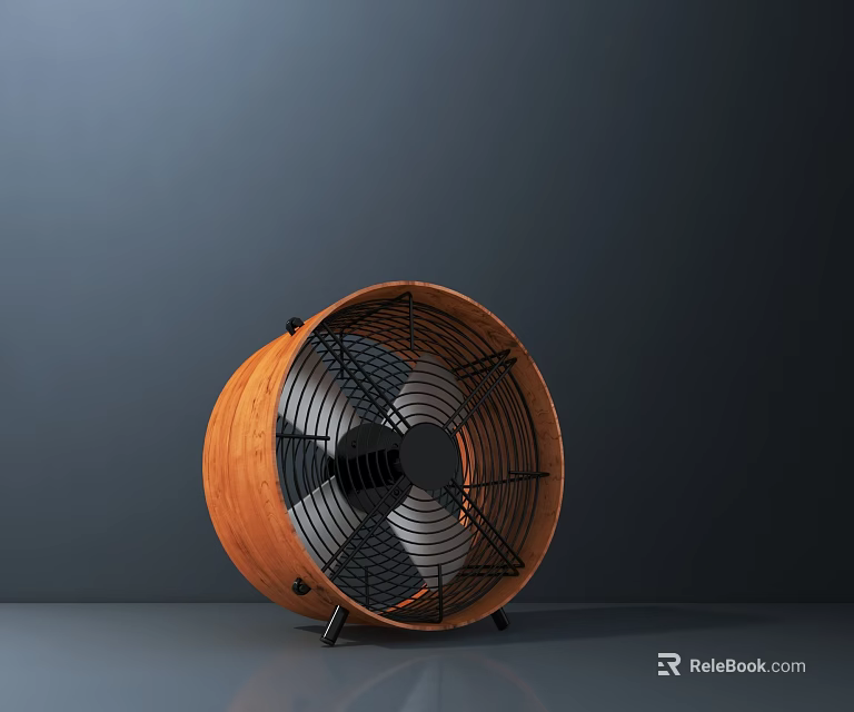 Vintage Brown Wooden Air Cooler Fan With Metal Grille In Minimalist Gray Setting 3d model 