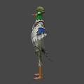 Green Headed Pigeon Game Animated Character With Hat Goggles Pearl Necklace And Pendant