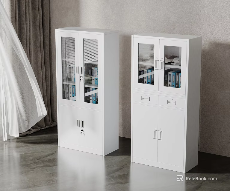White Bookcase With Glass Doors Lockable Storage Cabinet For Office Interior 3d model