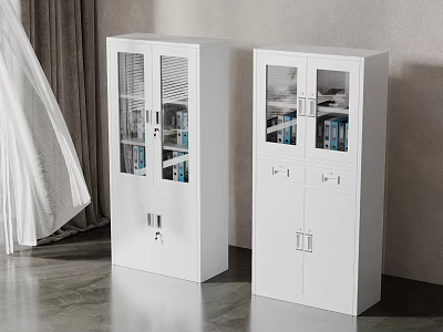 White Bookcase With Glass Doors Lockable Storage Cabinet For Office Interior 3d model
