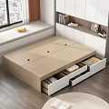Modern Wooden Double Bed With Storage Drawers In Bedroom Interior