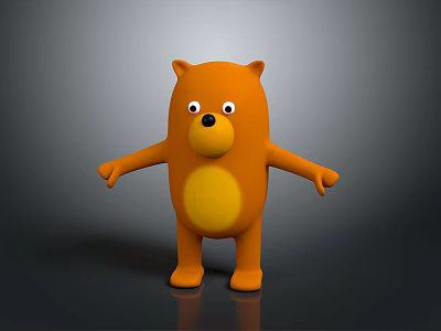 3D Cartoon Bear Character Standing With Open Arms Orange Design Yellow Belly Gray Background 3d model