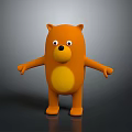 3D Cartoon Bear Character Standing With Open Arms Orange Design Yellow Belly Gray Background