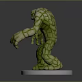 Green Stone Creature 3D Model Standing With Cracked Surface And White Base 3d model