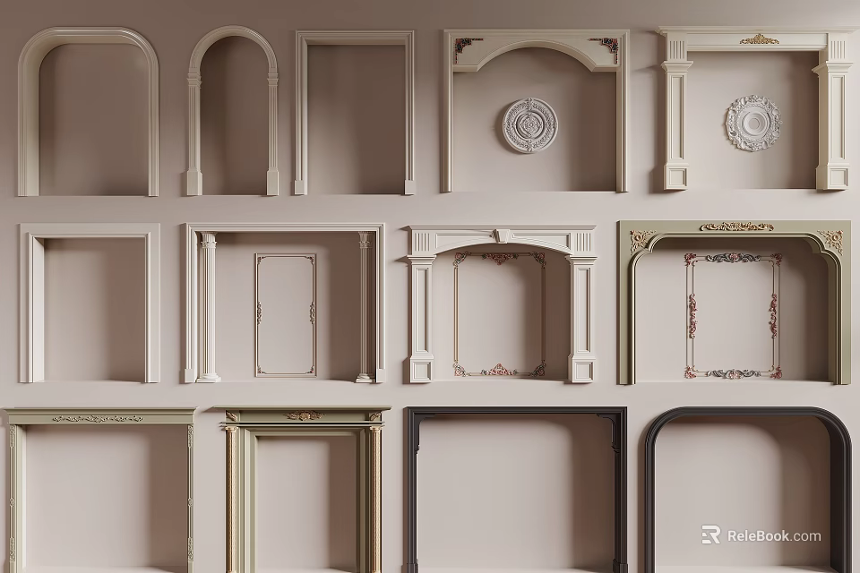 Various Decorative Door Arches With Different Shapes And White Frames For Interior Design 3d model 