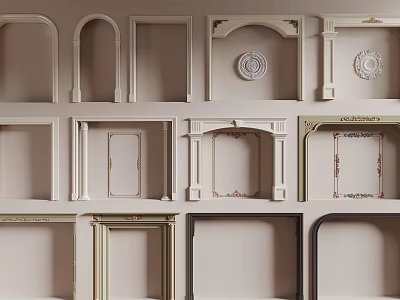 Various Decorative Door Arches With Different Shapes And White Frames For Interior Design 3d model