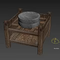 Rustic Wooden Small Stool With Gray Cushion And Open Frame Structure