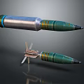 Military Artillery Projectile Weapons With Two Different Lengths Green Silver Casings And Bottom Fins
