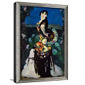 Vibrant Portrait Painting of Woman in Colorful Dress Holding Fan with Floral Background