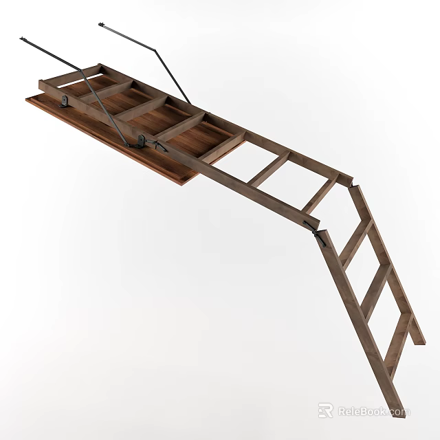 Wooden Hanging Ladder With Wooden Steps And Metal Connectors For Household Supplies 3d model 