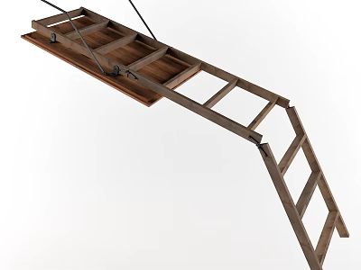 Wooden Hanging Ladder With Wooden Steps And Metal Connectors For Household Supplies 3d model