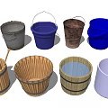 Various Types Of Metal Wooden Plastic Buckets With Different Colors And Designs