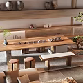 Tea Table and Chair Combination Tea Table Dining Table and Chair Desk and Chair Single Chair Tea Set Wooden Pier 3d model