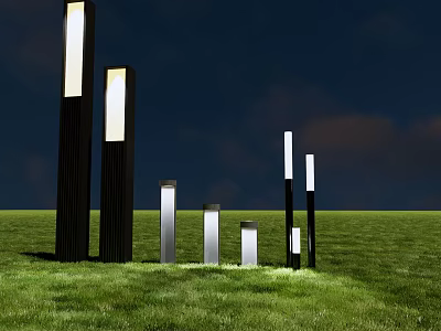 Outdoor Lights in Garden Lawn with Modern Design and Different Heights for Night Illumination 3d model