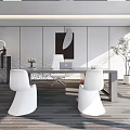 Modern Office Interior Design With Desk White Chairs Potted Plant Artwork And Floor To Ceiling Windows