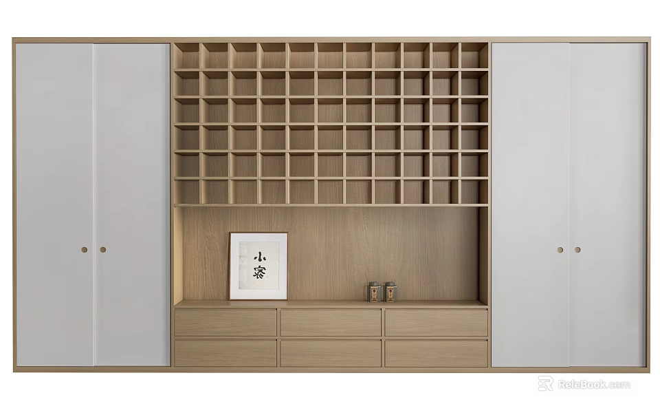 Modern Entryway Cabinet And Side Cabinet With Wooden Storage Drawers Open Compartments And Decorative Frame 3d model 