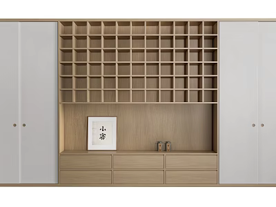 Modern Entryway Cabinet And Side Cabinet With Wooden Storage Drawers Open Compartments And Decorative Frame 3d model