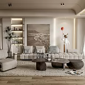 Modern Living Room Interior With Sofa Coffee Tables Artwork And Shelving Unit