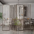 Modern Room Divider Screen With Vertical Slats For Dining Area Decoration 3d model