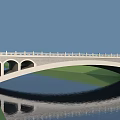 Arch Bridge With Multiple Arches White Railings Spanning River Green Grass And Water Reflection 3d model
