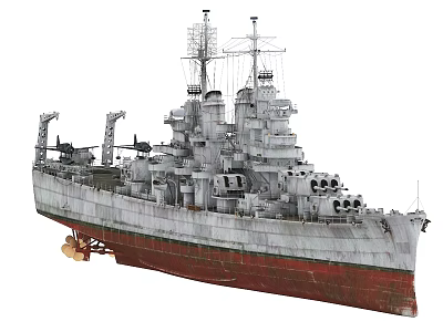 Vintage Warship Model With Detailed Upper Structure Turrets Gray Hull And Red Bottom 3d model
