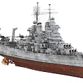 Vintage Warship Model With Detailed Upper Structure Turrets Gray Hull And Red Bottom