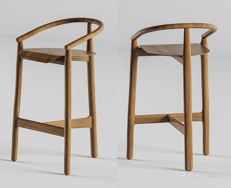Wooden Bar Stools With Armrests Simple Modern Design Solid Wood Structure 3d model