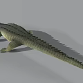 Realistic Crocodile Reptile Model With Green Scales Open Mouth And Gray Background