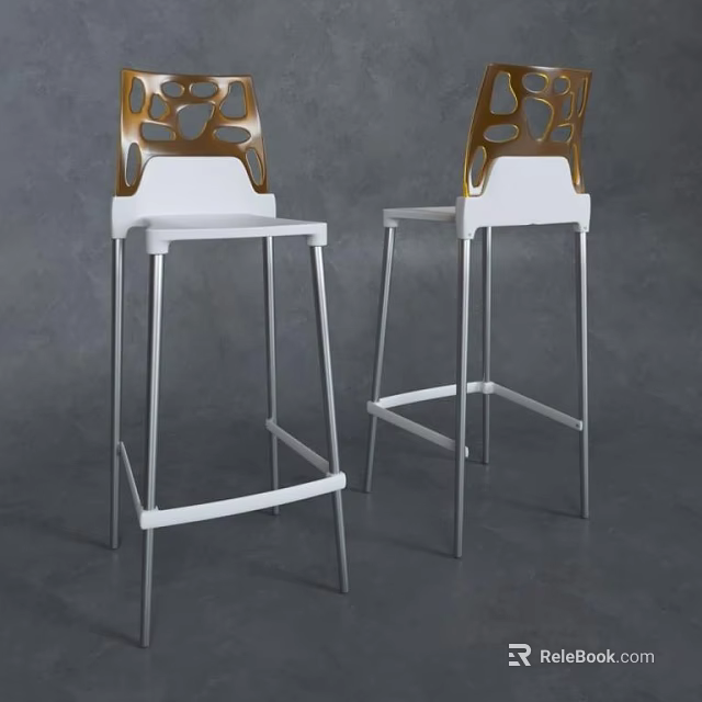 Modern Bar Stools With Unique Gold Backrest And White Metal Frame Design For Home 3d model 