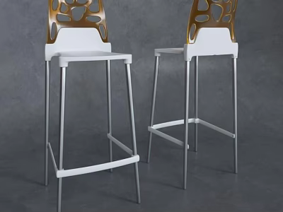 Modern Bar Stools With Unique Gold Backrest And White Metal Frame Design For Home 3d model