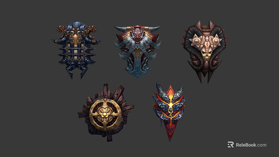 Ornate Fantasy Shield Designs With Intricate Patterns And Mythical Elements 3d model 