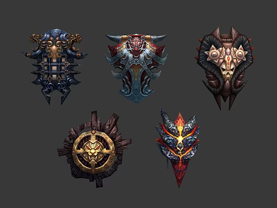 Ornate Fantasy Shield Designs With Intricate Patterns And Mythical Elements 3d model