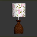 Wooden Table Lamp With White Floral Lampshade And Pink Flower Patterns
