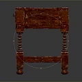 Traditional Red Dining Table Featuring Intricate Carved Details And Sturdy Wooden Legs