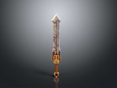 Decorative Ancient Sword With Intricate Blade Patterns And Golden Hilt Design 3d model