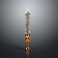 Decorative Ancient Sword With Intricate Blade Patterns And Golden Hilt Design