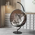 Modern Spherical Hanging Chair with Metal Frame and Gray Cushions in Indoor Setting