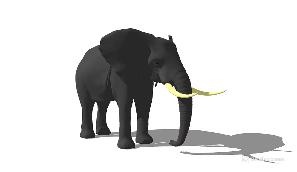 3D Rendered Black Elephant With Yellow Tusks Standing On White Background 3d model 