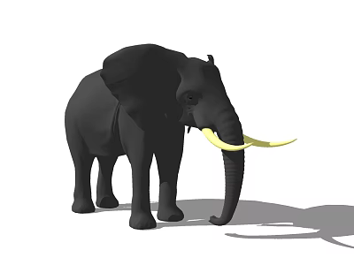 3D Rendered Black Elephant With Yellow Tusks Standing On White Background 3d model