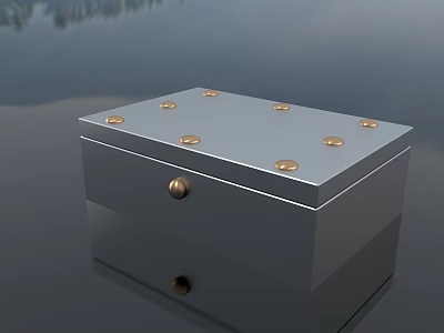 Silver Storage Locker With Gold Circular Buttons On Top And Front Knob Modern Minimalist Style 3d model