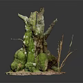 Natural Wood and Stone Decorative Piece with Mossy Stump Sandy Base and Twigs