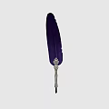 Elegant Purple Feather Quill Pen With Silver Ornate Metal Shaft Design And Craft