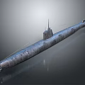 3D Rendered Silver Metallic Submarine With Long Streamlined Body Conning Tower And Antenna