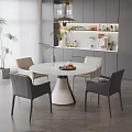 Modern Round Dining Table Set With White Top Beige And Gray Chairs 3d model