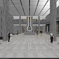 Modern Office Corridor With High Ceiling Marble Flooring And Lighting Design 3d model