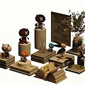 Decorative Ornament Set with Stuffed Dolls Books Vase and Decorative Painting for Home Tabletop Decoration