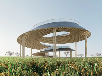 New Chinese-style Viewing Platform Corridor Landscape Platform Curve Landscape Structure Curve Slope Roof Landscape Pavilion Catering Architecture Rice Field Post Station 3d model
