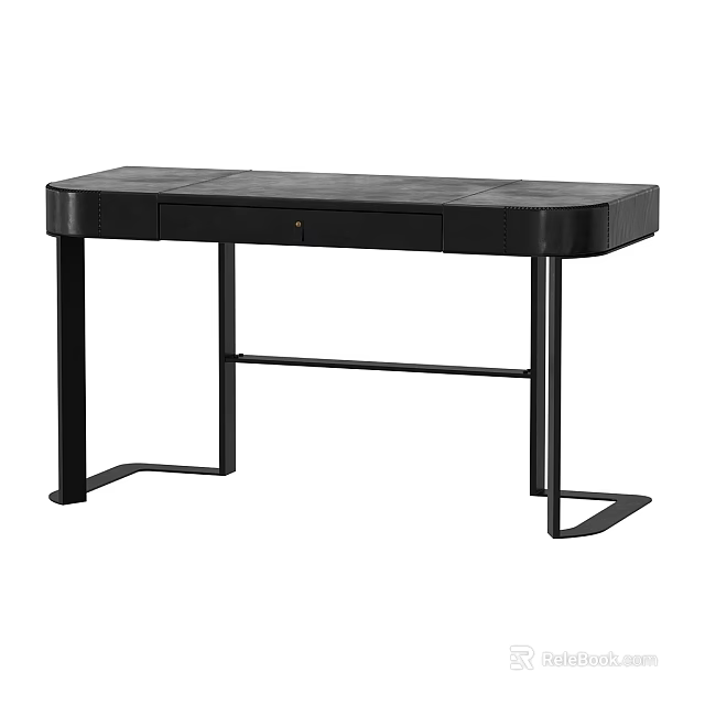 Modern Black Desk With Wooden Top Metal Frame And Single Drawer Design 3d model 